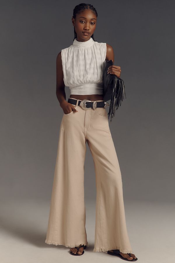 Slide View: 1: The Adi Mid-Rise Frayed Relaxed Flare Pants by Pilcro: Linen Edition