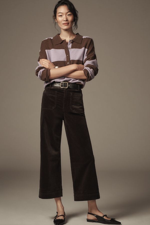 Slide View: 1: The Colette Cropped Wide-Leg Pants by Maeve: Corduroy Edition