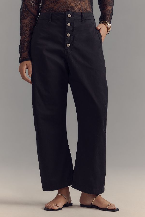 Slide View: 6: The Arin Mid-Rise Button-Front Barrel Pants by Pilcro: Linen Blend Edition