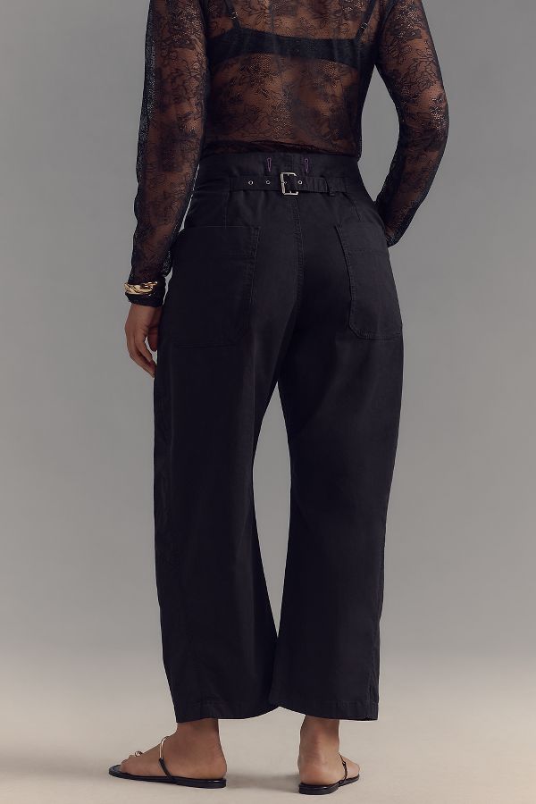 Slide View: 7: The Arin Mid-Rise Button-Front Barrel Pants by Pilcro: Linen Blend Edition