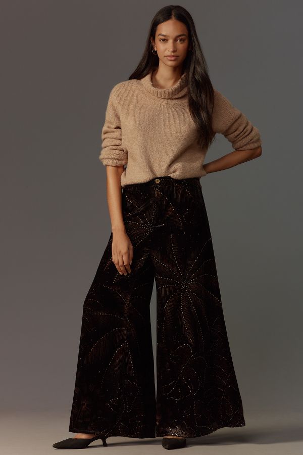 Slide View: 1: Farm Rio x Anthropologie Printed Velvet Pants