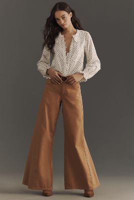 The Adi Mid-Rise Frayed Relaxed Flare Pants by Pilcro: Herringbone Edition