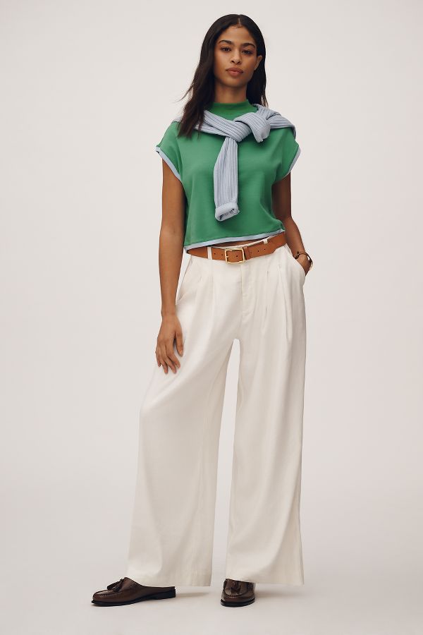 Slide View: 1: The Avery Pleated Wide-Leg Trousers by Maeve: Linen Edition