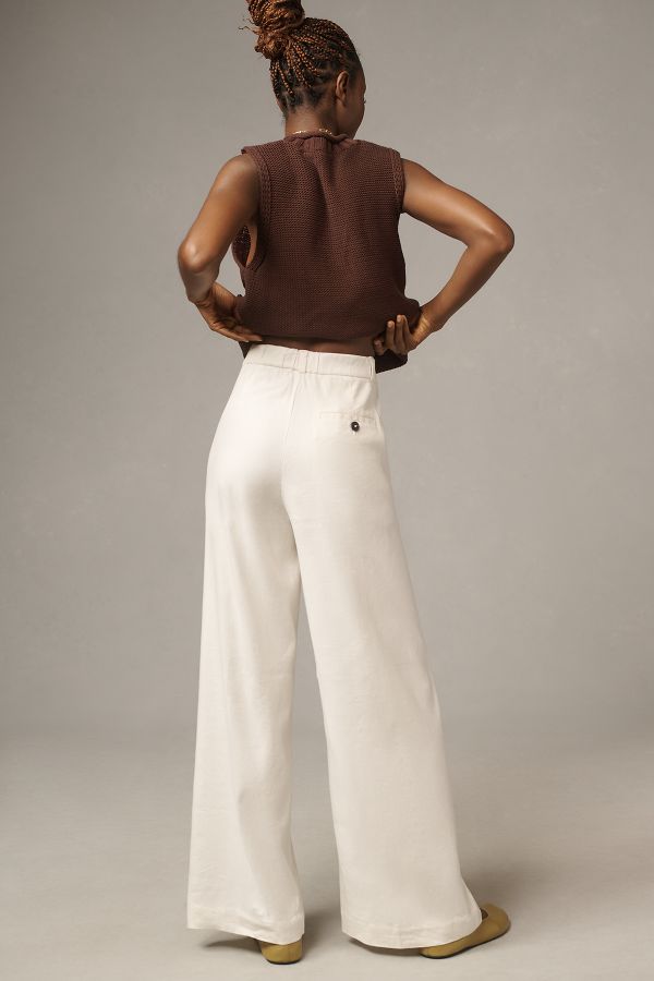 Slide View: 4: The Avery Pleated Wide-Leg Trousers by Maeve: Linen Edition