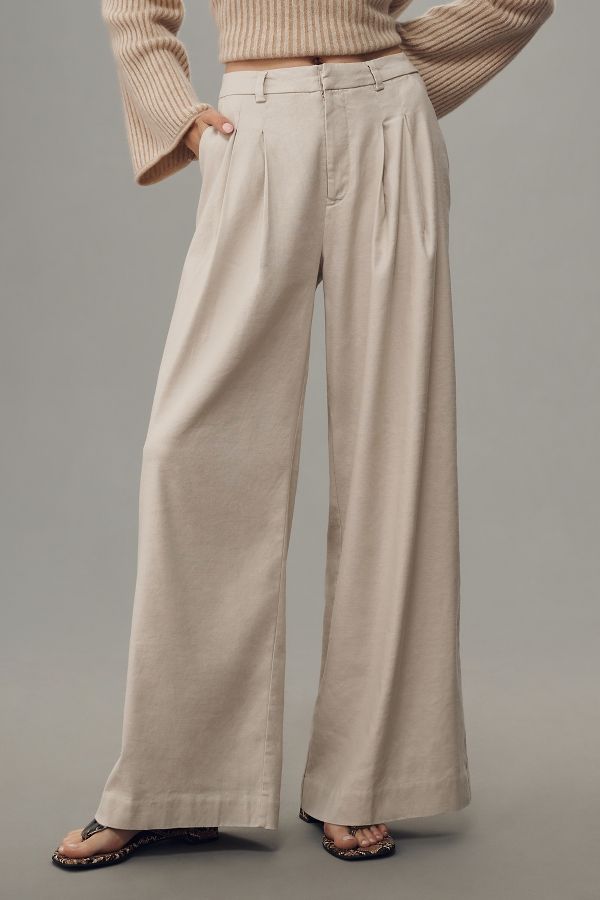 Slide View: 2: The Avery Pleated Wide-Leg Trousers by Maeve: Linen Edition