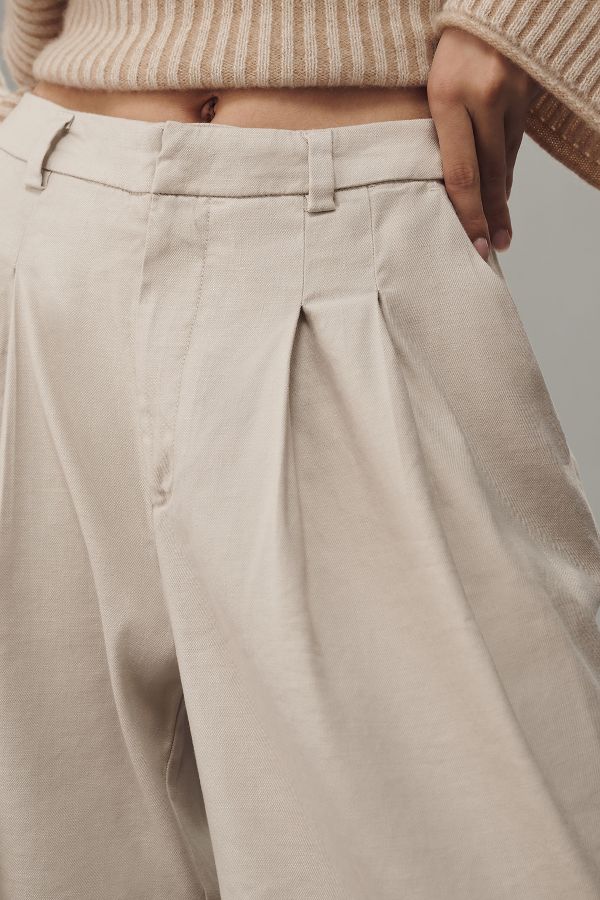 Slide View: 3: The Avery Pleated Wide-Leg Trousers by Maeve: Linen Edition