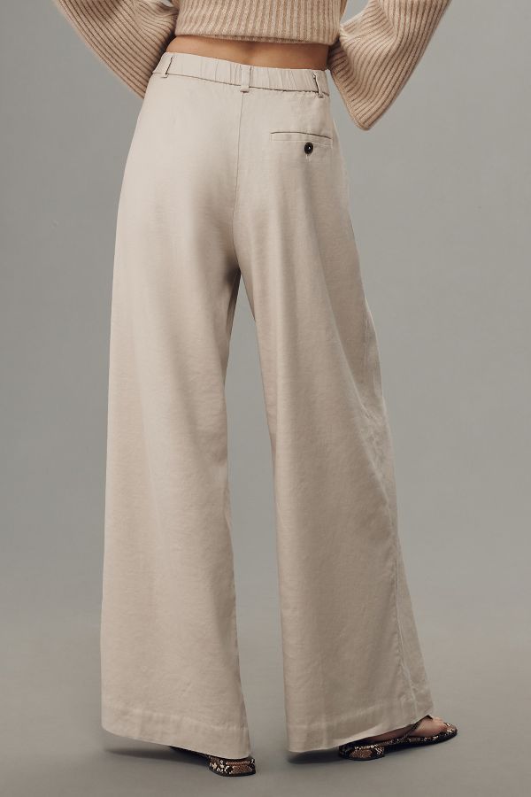 Slide View: 4: The Avery Pleated Wide-Leg Trousers by Maeve: Linen Edition