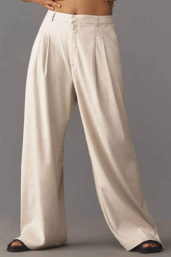 Slide View: 6: The Avery Pleated Wide-Leg Trousers by Maeve: Linen Edition