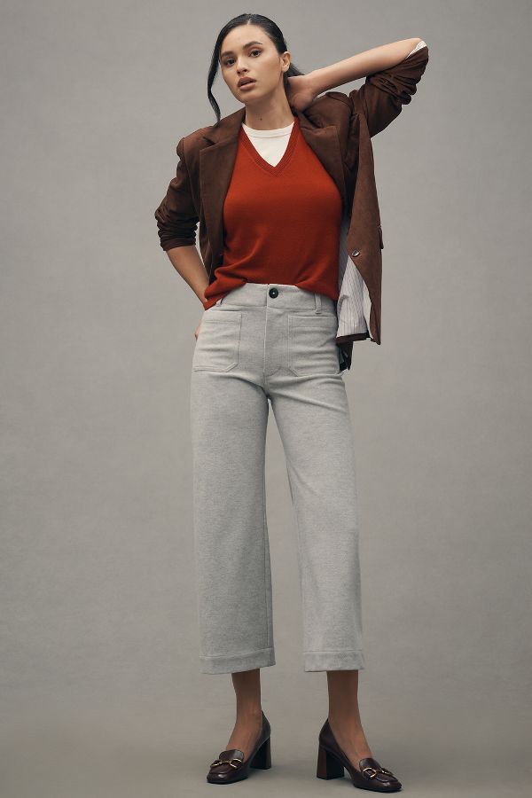 Slide View: 1: The Colette Cropped Wide-Leg Pants by Maeve: Brushed Knit Edition