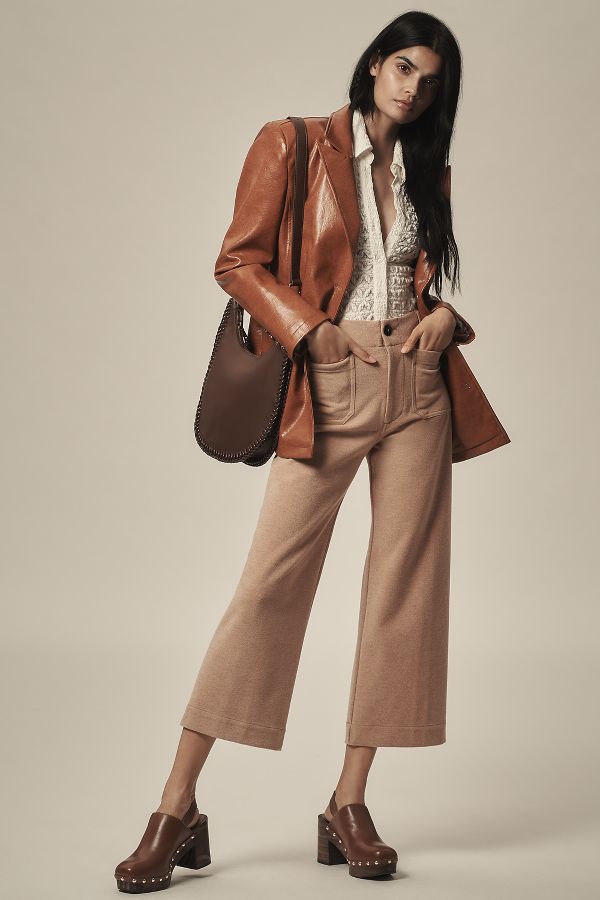 Slide View: 1: The Colette Cropped Wide-Leg Pants by Maeve: Brushed Knit Edition