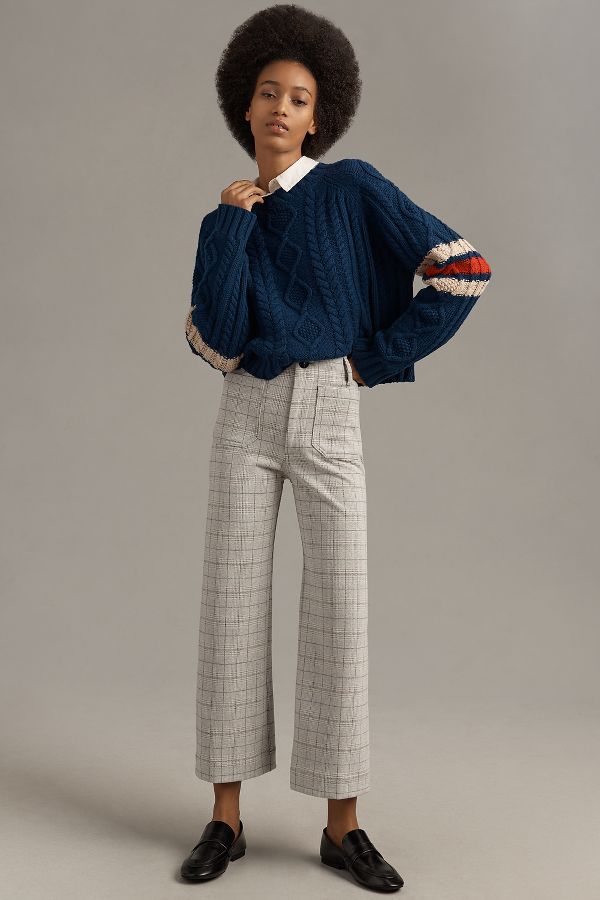 Slide View: 1: The Colette Cropped Wide-Leg Pants by Maeve: Knit Plaid Edition