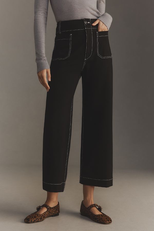 Slide View: 4: The Colette Cropped Wide-Leg Pants by Maeve: Ponte Contrast Edition