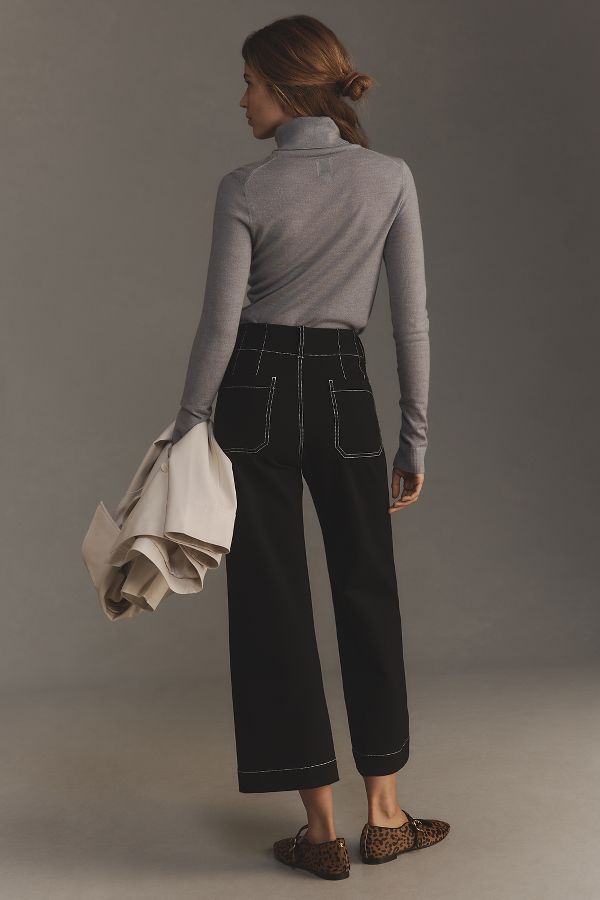 Slide View: 2: The Colette Cropped Wide-Leg Pants by Maeve: Ponte Contrast Edition