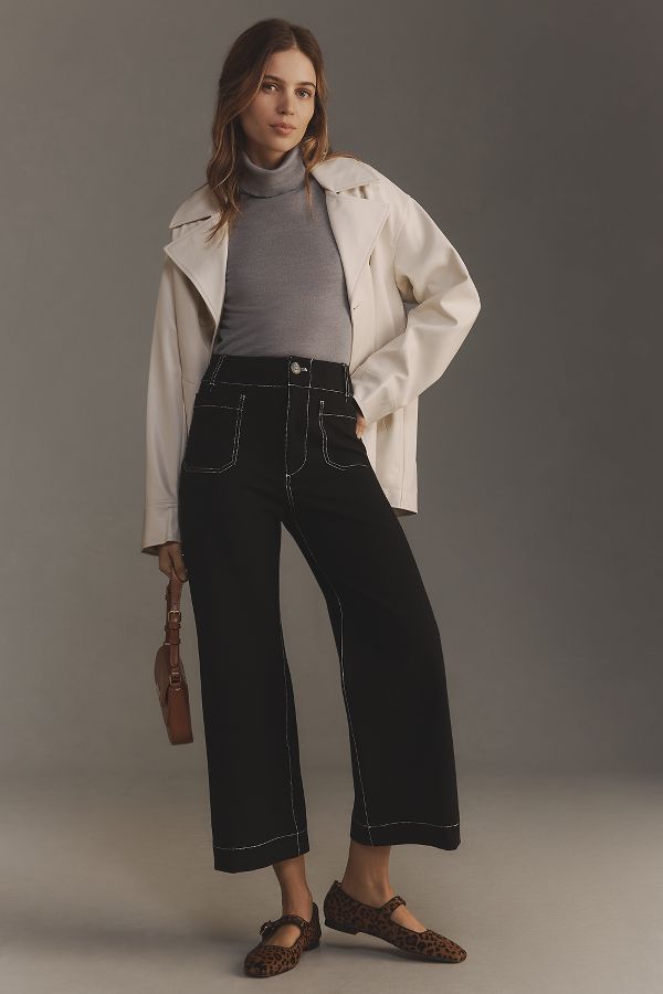 Slide View: 3: The Colette Cropped Wide-Leg Pants by Maeve: Ponte Contrast Edition