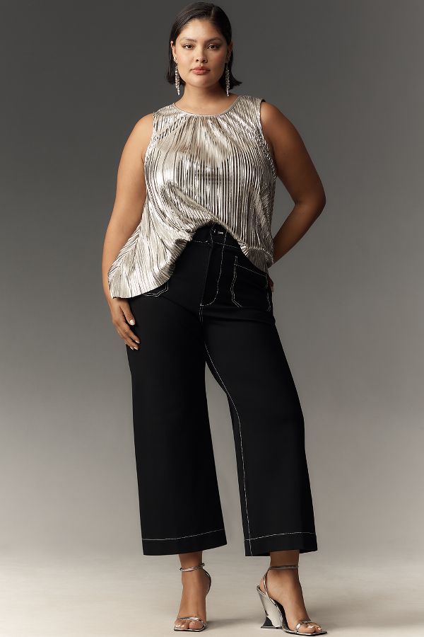 Slide View: 6: The Colette Cropped Wide-Leg Pants by Maeve: Ponte Contrast Edition