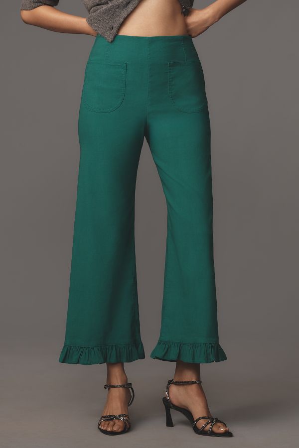 Slide View: 2: The Colette Cropped Wide-Leg Pants by Maeve: Ruffled Edition