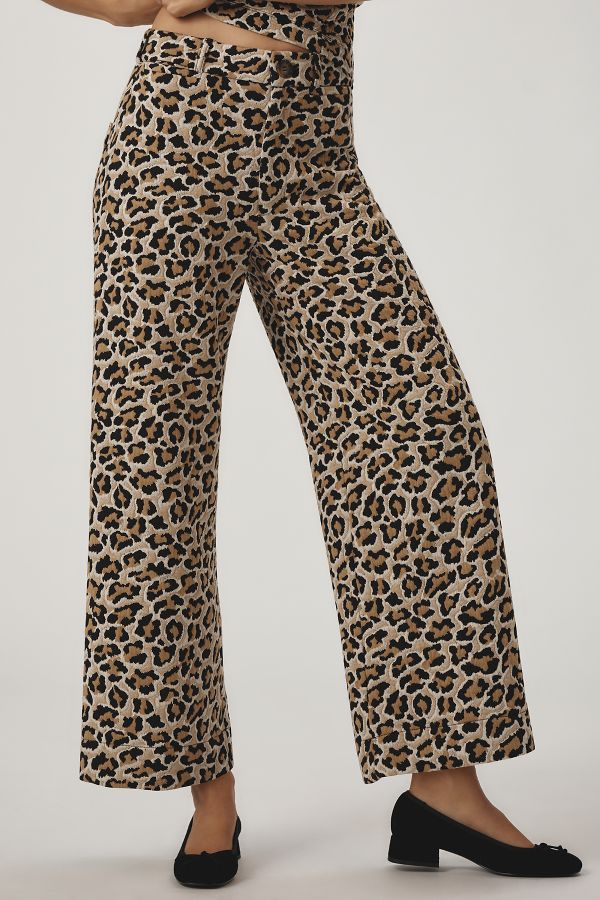 Slide View: 3: The Ettie High-Rise Crop Wide-Leg Trousers by Maeve: Leopard Edition