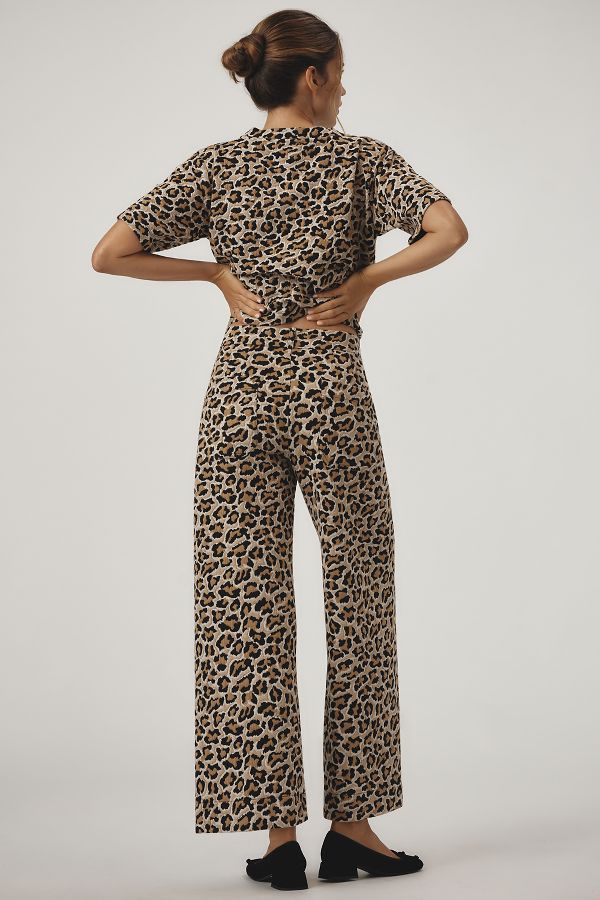 Slide View: 2: The Ettie High-Rise Crop Wide-Leg Trousers by Maeve: Leopard Edition