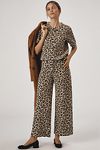 Thumbnail View 1: The Ettie High-Rise Crop Wide-Leg Trousers by Maeve: Leopard Edition