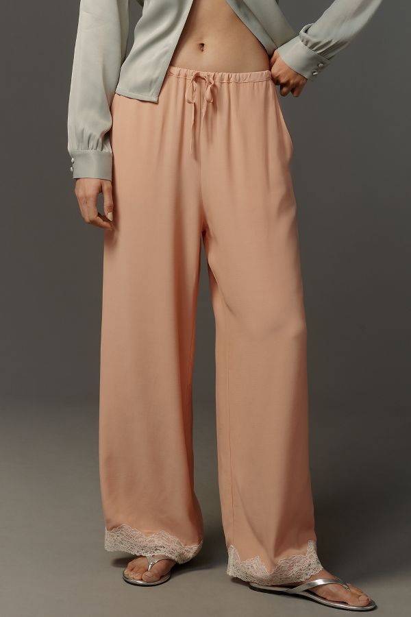 Slide View: 2: By Anthropologie Lace-Trim Silky Pull-On Pants