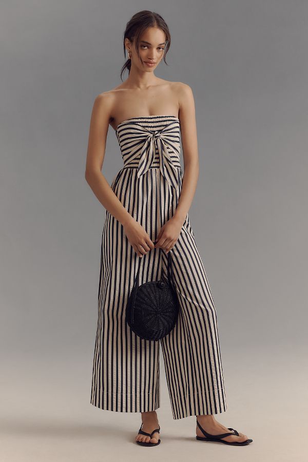 Slide View: 1: Bishop + Young Elva Strapless Tie-Front Striped Jumpsuit