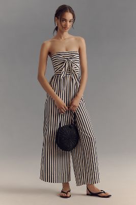 Bishop + Young Elva Strapless Tie-Front Striped Jumpsuit