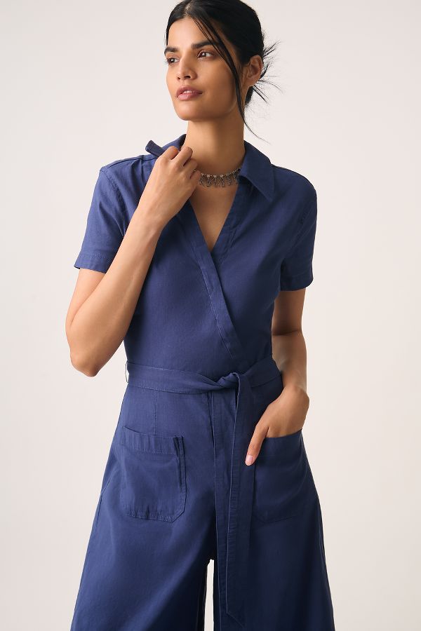 Vista de diapositivas: 4: Maeve Short-Sleeve Wrapped-Culotte Jumpsuit