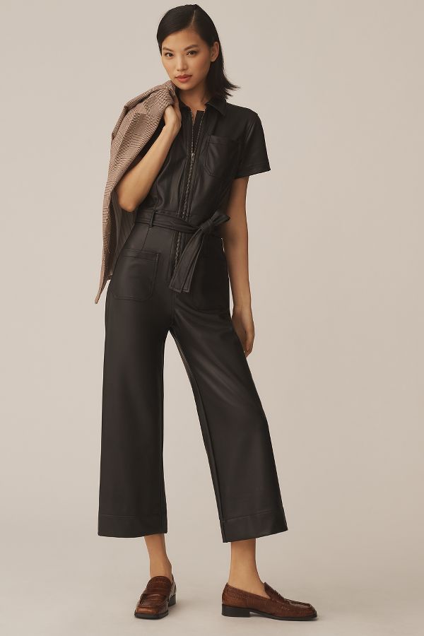 Slide View: 1: The Colette Weekend Jumpsuit by Maeve: Faux-Leather Edition