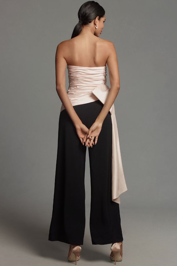 Slide View: 3: Hutch Strapless Ruched Bow Wide-Leg Jumpsuit