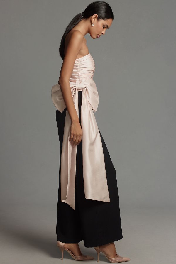 Slide View: 4: Hutch Strapless Ruched Bow Wide-Leg Jumpsuit