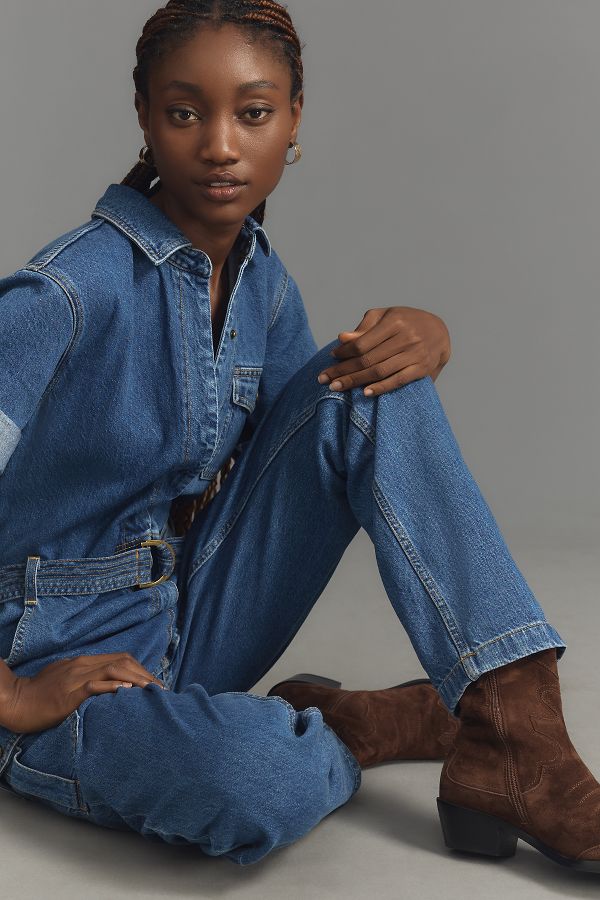 Slide View: 4: KIVARI Natalie Short-Sleeve Denim Jumpsuit