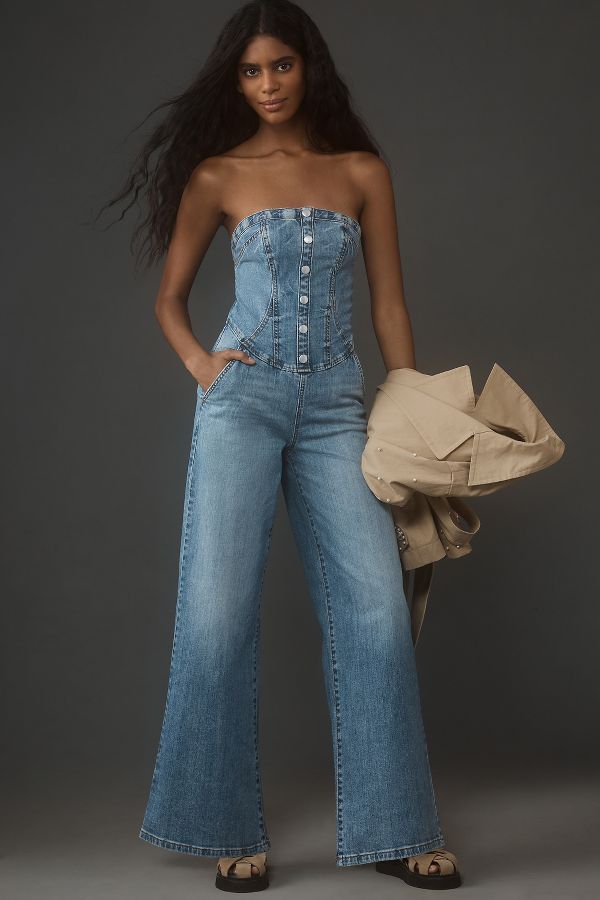 Slide View: 2: Pilcro Strapless Denim Corset Jumpsuit