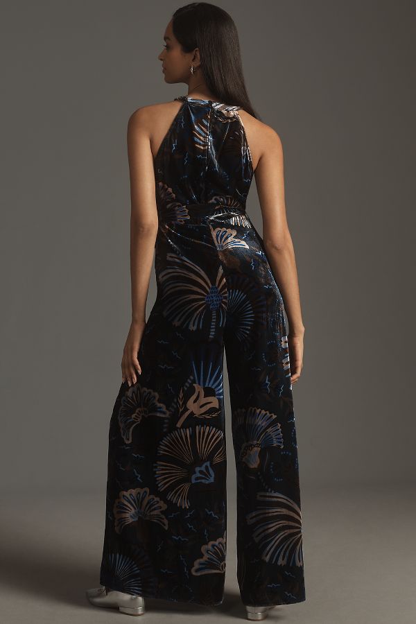 Slide View: 4: Farm Rio x Anthropologie Velvet Halter Jumpsuit