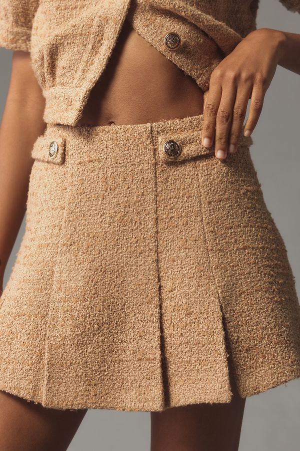 Vista diapositiva: 2: ASTR L'Etichetta Bronwyn Plissettata Tweed Skort