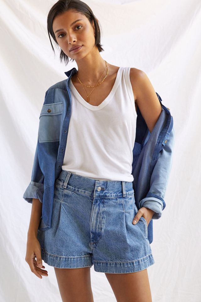 EDWIN Ultra HighRise Pleated Denim Shorts Anthropologie