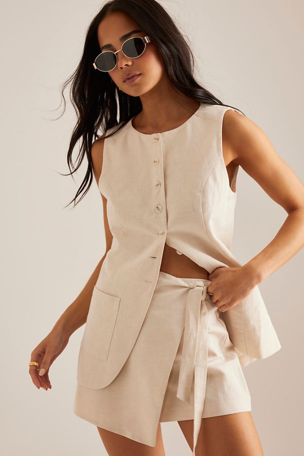 Slide View: 4: By Anthropologie Wrap Tie Linen-Blend Skort