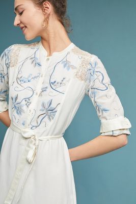 anthropologie white embroidered dress
