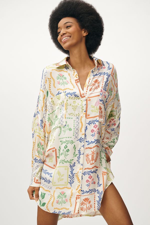 Slide View: 1: Corey Lynn Calter Long-Sleeve Printed Mini Shirt Dress