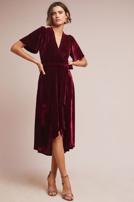 anthropologie velvet wrap dress