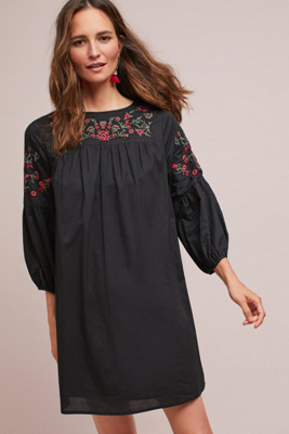 anthropologie black embroidered dress