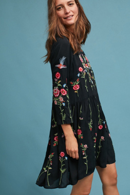 anthropologie black embroidered dress