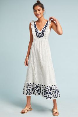 anthropologie white embroidered dress