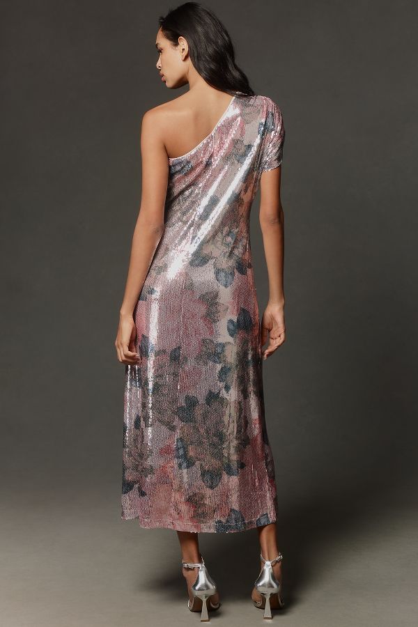 Slide View: 2: Porridge One-Shoulder Floral Sequin Maxi Dress