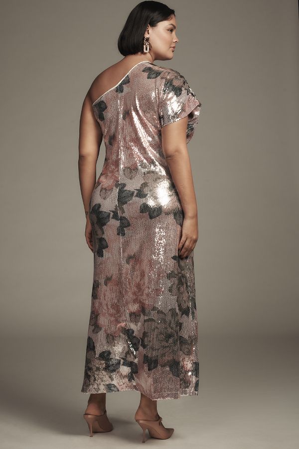 Slide View: 8: Porridge One-Shoulder Floral Sequin Maxi Dress