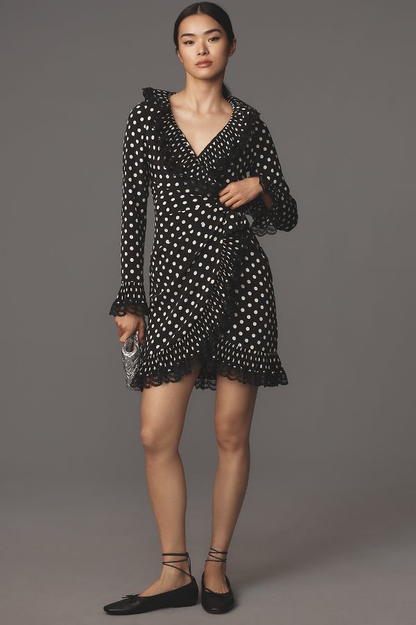 Slide View: 4: Anna Sui Long-Sleeve Pleated Wrap Mini Dress