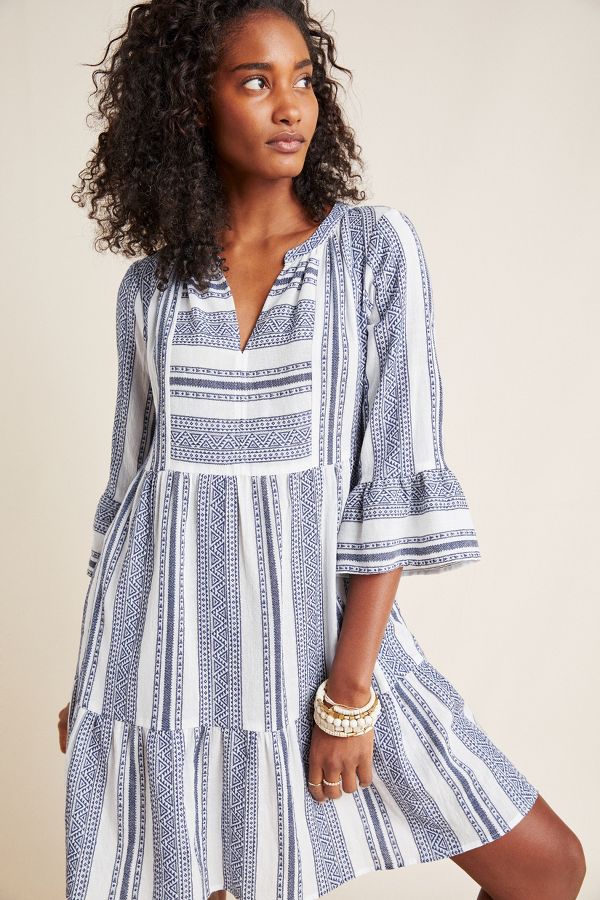 Cambria Jacquard-Striped Tunic Dress