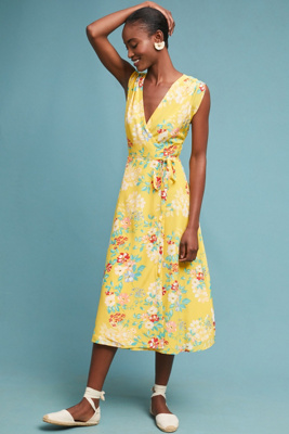 yellow silk wrap dress