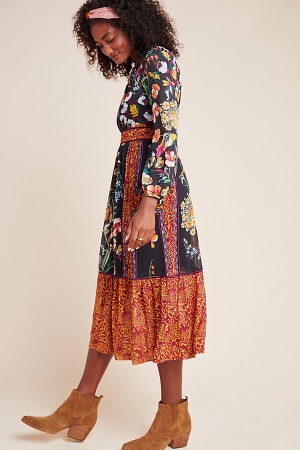Slide View: 1: Adair Velvet-Trimmed Midi Dress