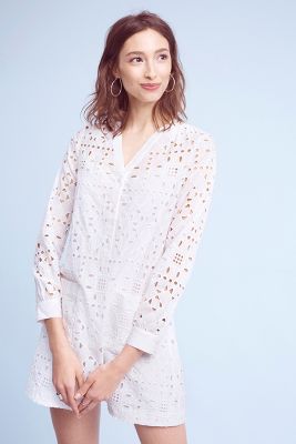 white eyelet shirt dress