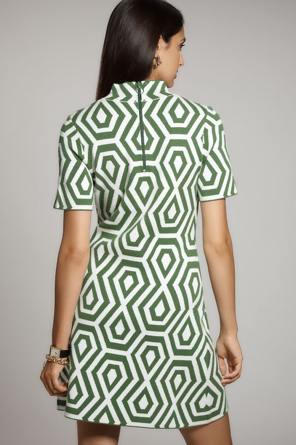 Slide View: 2: The Nina Short-Sleeve Mock-Neck Mod Mini Dress